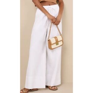 NWT Lulus Size Large Linen Brisa White Cuffed Wide-Leg Pants Pockets Adjustable